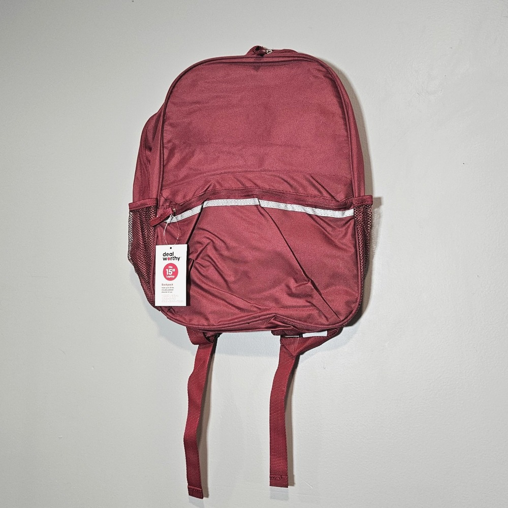 NEW Deal Worthy Backpack One Size Burgundy 15" Laptop Sleeve Mesh & Zip Pockets